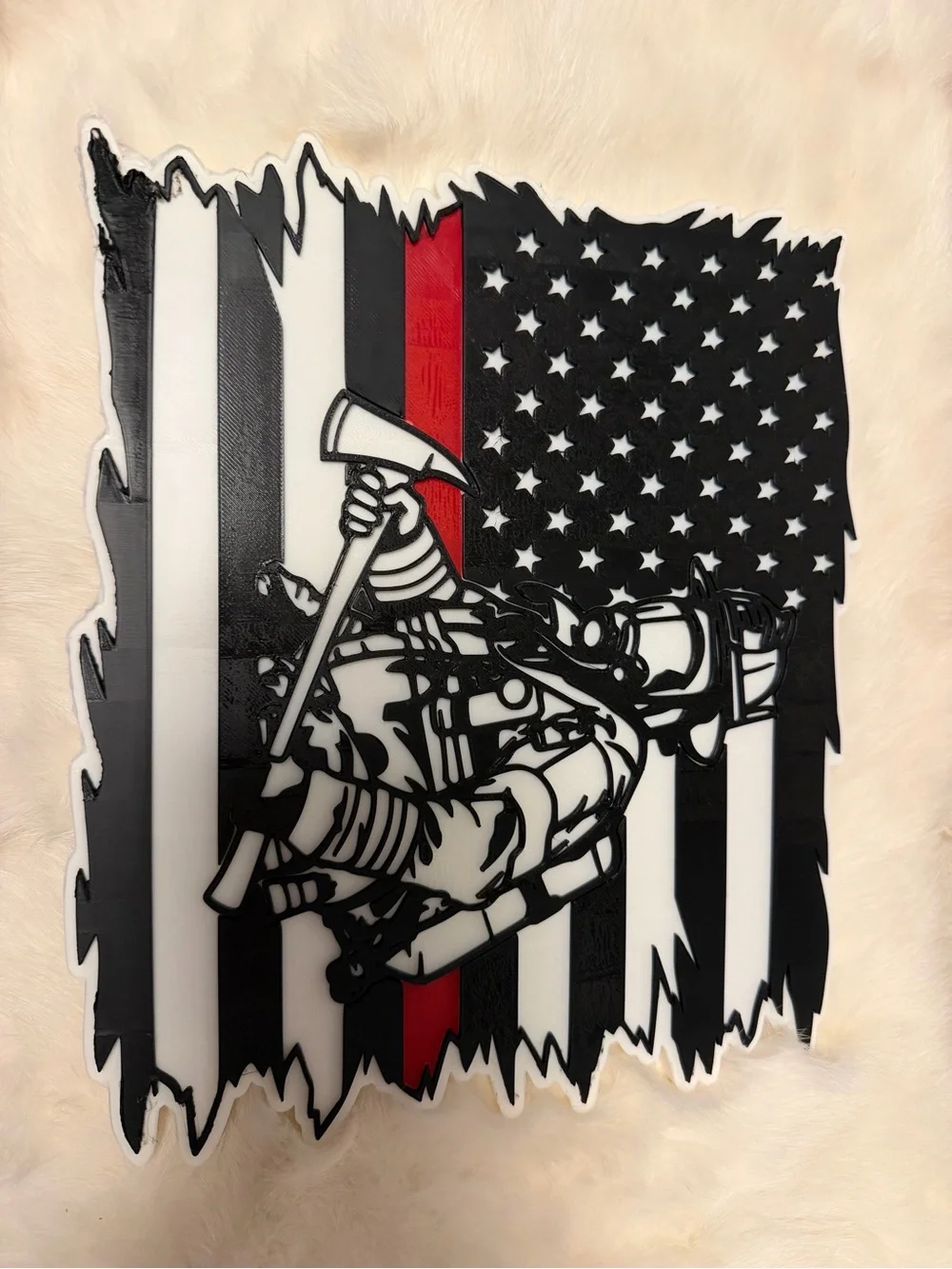 Black and White Firefighter Thin Red Line Wall Decor